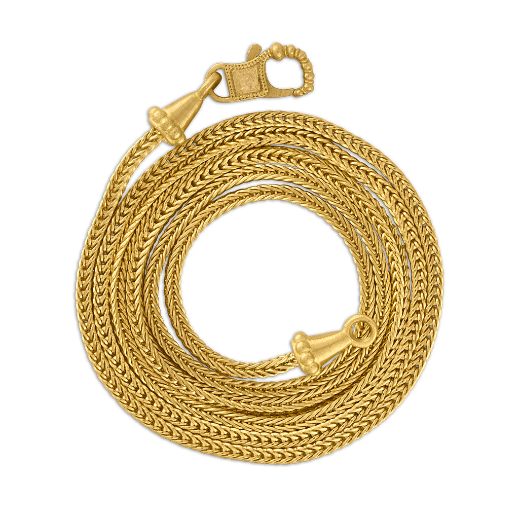 DUO LOOP-IN-LOOP CHAIN W/ FIBULA CLASP, 22k yellow gold 
Made in New York 
, NECKLACES, PROUNIS
