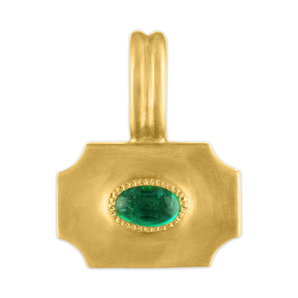 EMERALD SMALL ODE PENDANT, 22k yellow gold 
Cabochon emerald, Charms & CHARMS, PROUNIS
