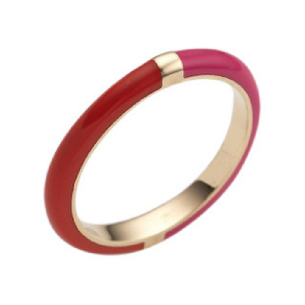CANDY LACQUER BAND, 14k yellow gold 
Fuchia enamel 
Red Enamel 
Size 6 
Made in London, Band, ALICE CICOLINI
