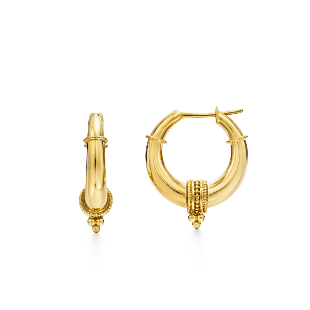 HELLENISTIC HOOPS, 18k yellow gold  
Length: 23.86mm/0.94", Width: 20.98mm/0.83" 
, EARRINGS, TEMPLE ST. CLAIR
