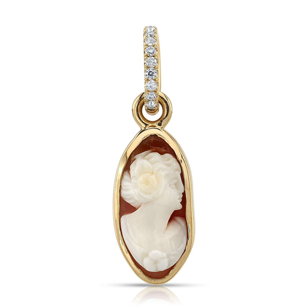 SINGLE STONE LORETTA PENDANT featuring Vintage cameo with 0.07ctw G-H/VS accent old European cut diamonds set in a handcrafted 18K yellow gold pendant.