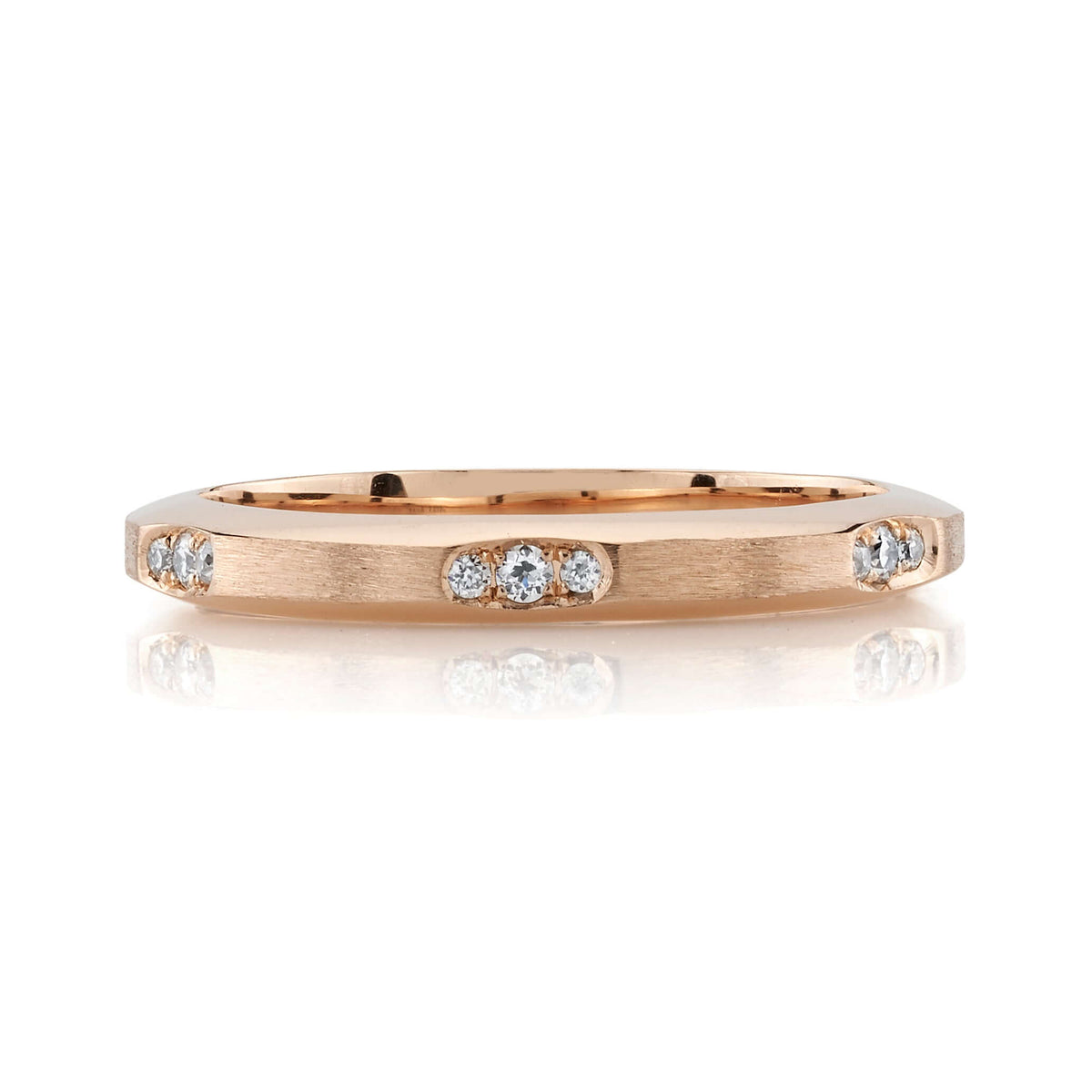 SINGLE STONE GROVER BAND | Approximately 0.15ctw G-H/VS old European cut diamonds set in a handcrafted satin finish eternity band. Approximate band width 2mm. Please inquire for additional customization.