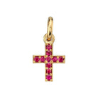 SINGLE STONE MINI CARMELA CROSS WITH GEMSTONES PENDANT featuring Approximately 0.15ctw round cut gemstones prong set in a handcrafted 18K yellow gold cross. Cross measures 8.20mm x 9.80mm. Price does not include chain.
