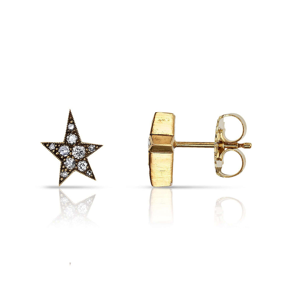 SINGLE STONE MINI COBBLESTONE KINSLEY STUDS | Earrings featuring Approximately 0.15ctw various old cut and round brilliant cut diamonds set in handcrafted 18K yellow gold stud earrings. Studs measure 7mm x 8mm. *Cobblestone pattern may vary by pair.
