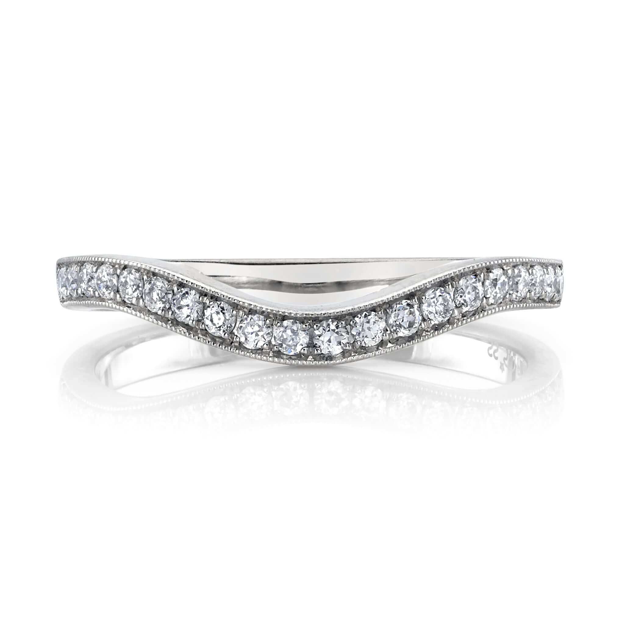 SINGLE STONE GRACE WITH DIAMONDS BAND | 2mm handcrafted curved band with approximately 0.30ctw G-H/VS old European cut diamonds. Please inquire for additional customization.