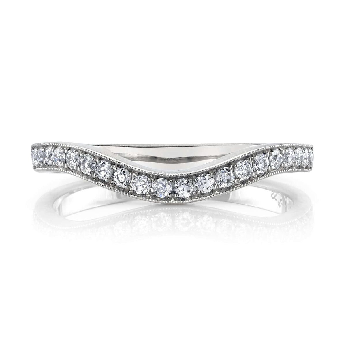 SINGLE STONE GRACE WITH DIAMONDS BAND | 2mm handcrafted curved band with approximately 0.30ctw G-H/VS old European cut diamonds. Please inquire for additional customization.