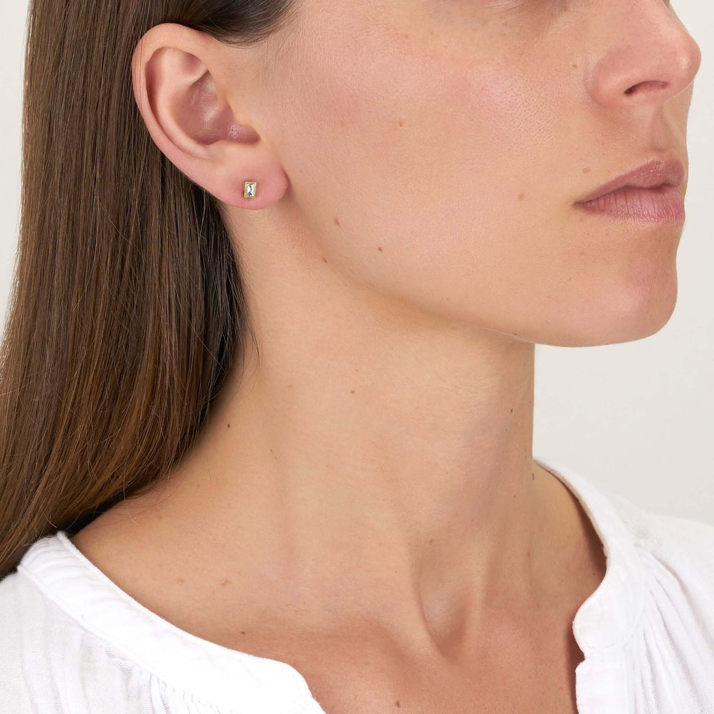 SINGLE STONE ESME STUDS | Earrings featuring Approximately 0.20ctw French cut diamonds bezel set in handcrafted stud earrings.