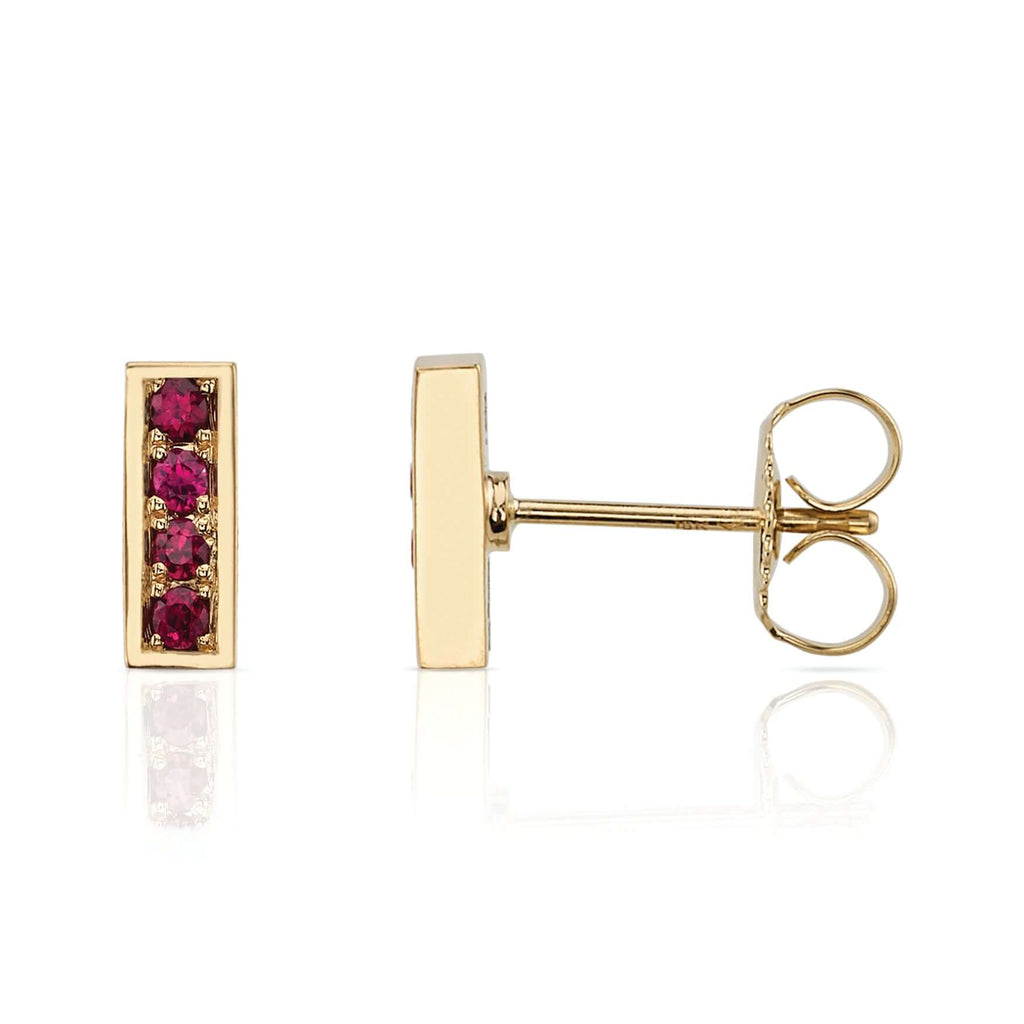 SINGLE STONE PAVE MONET STUDS WITH GEMSTONES | Earrings featuring Approx. 0.30ctw round cut gemstones set in handcrafted 18K yellow gold bar earrings.