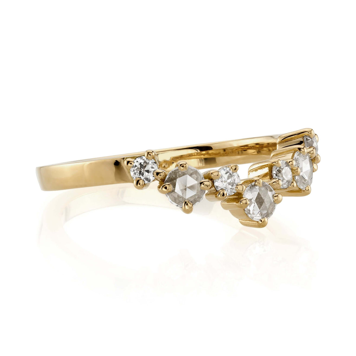 SINGLE STONE BROOKE BAND | 2mm handcrafted prong-set curved band with approximately 0.30ctw mixed old European and rose cut diamonds. Please inquire for additional customization.