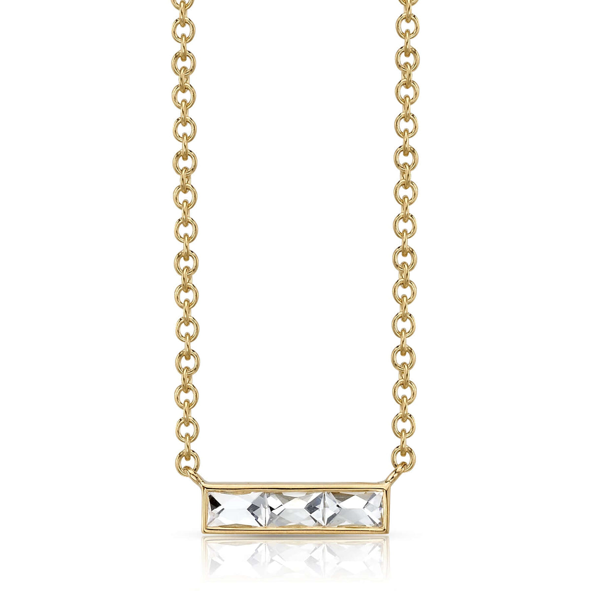 SINGLE STONE MONET NECKLACE featuring Approximately 0.40ctw G-H/VS French cut diamonds set in a handcrafted bar pendant. Necklace measures 17".