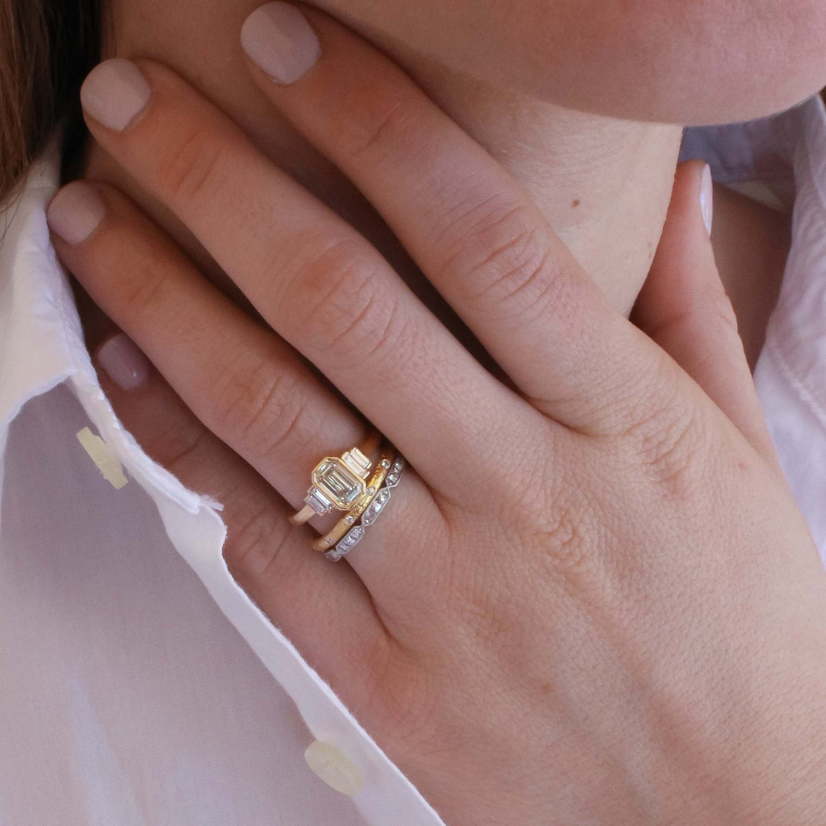 SINGLE STONE OLIVIA BAND | Approximately 0.50ctw G-H/VS French cut diamonds set in a handcrafted sectional eternity band. Approximate band with 2.1mm. Please inquire for additional customization.