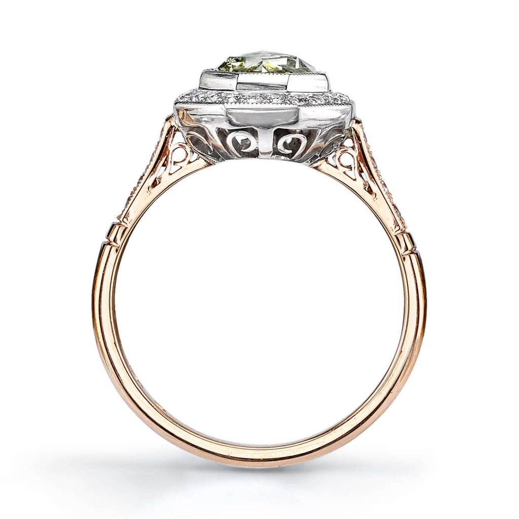 SINGLE STONE SAVANNAH RING featuring 0.84ct Light Yellow/SI2 rose cut diamond with 0.25ctw old European cut accent diamonds set in a handcrafted 18K rose gold and platinum mounting.