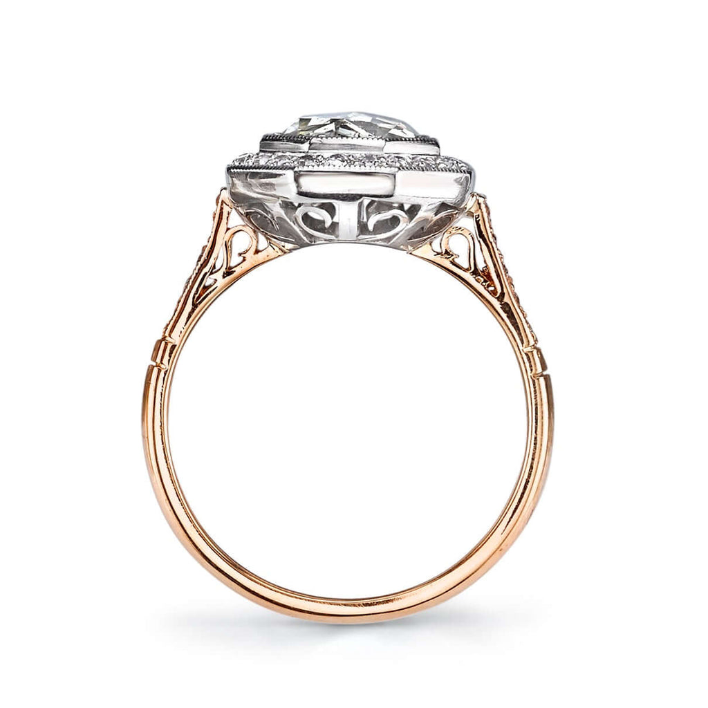 SINGLE STONE SAVANNAH RING featuring 0.92ct Light Yellow/SI2 rose cut diamond with 0.31ctw old European cut accent diamonds set in a handcrafted 18K rose gold and platinum mounting.