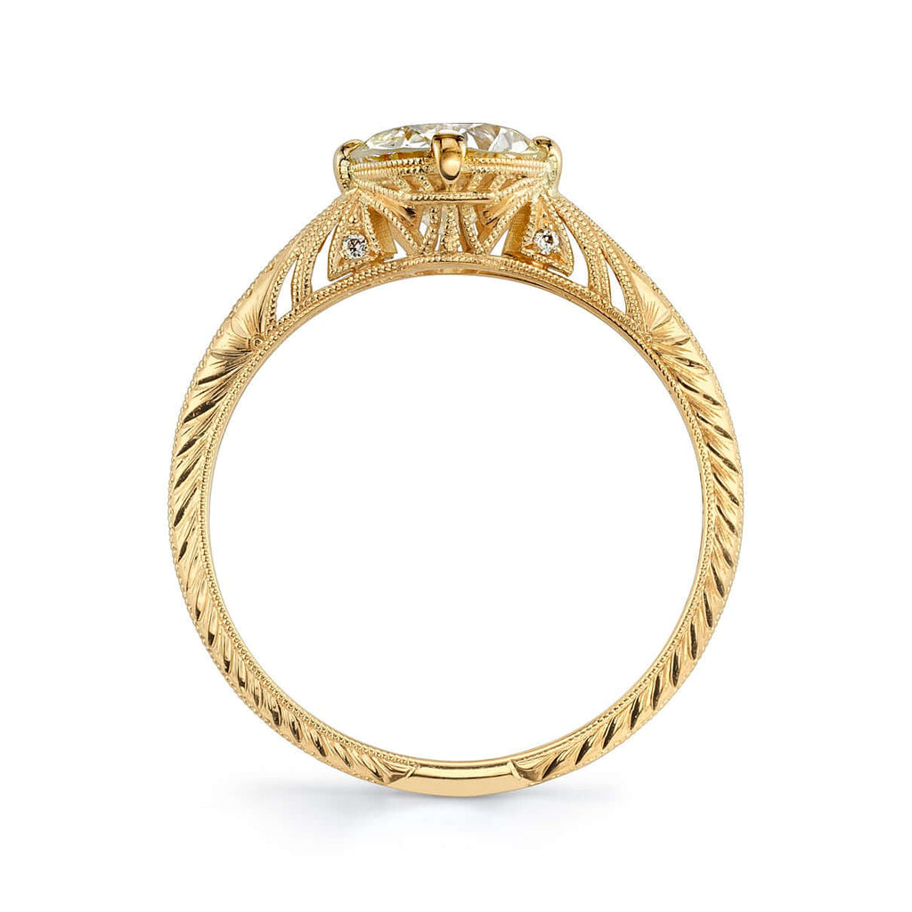 SINGLE STONE ADELE RING featuring 1.07ct L/SI1 GIA certified old European cut diamond with 0.02ctw old European cut accent diamonds set in a handcrafted 18K yellow gold mounting. Stone Certificate 1.07ct L/SI1