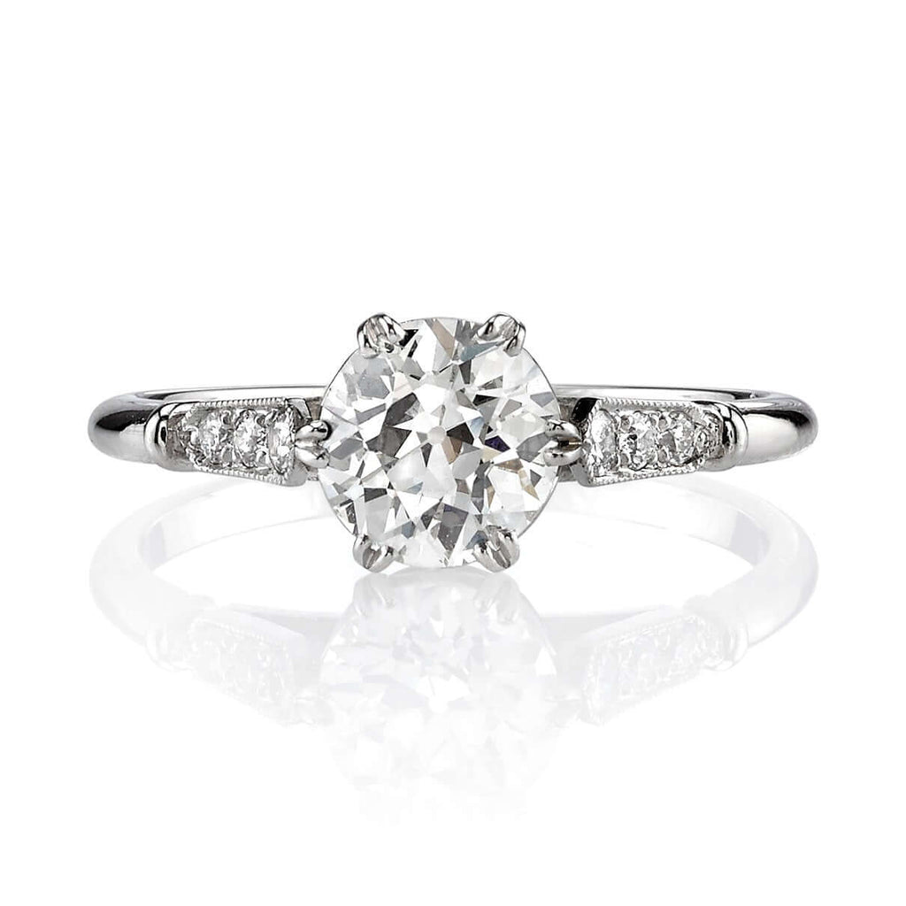 SINGLE STONE CARMEN RING featuring 1.14ct L/SI2 GIA certified old European cut diamond with 0.09ctw old European cut accent diamonds set in a handcrafted platinum mounting.