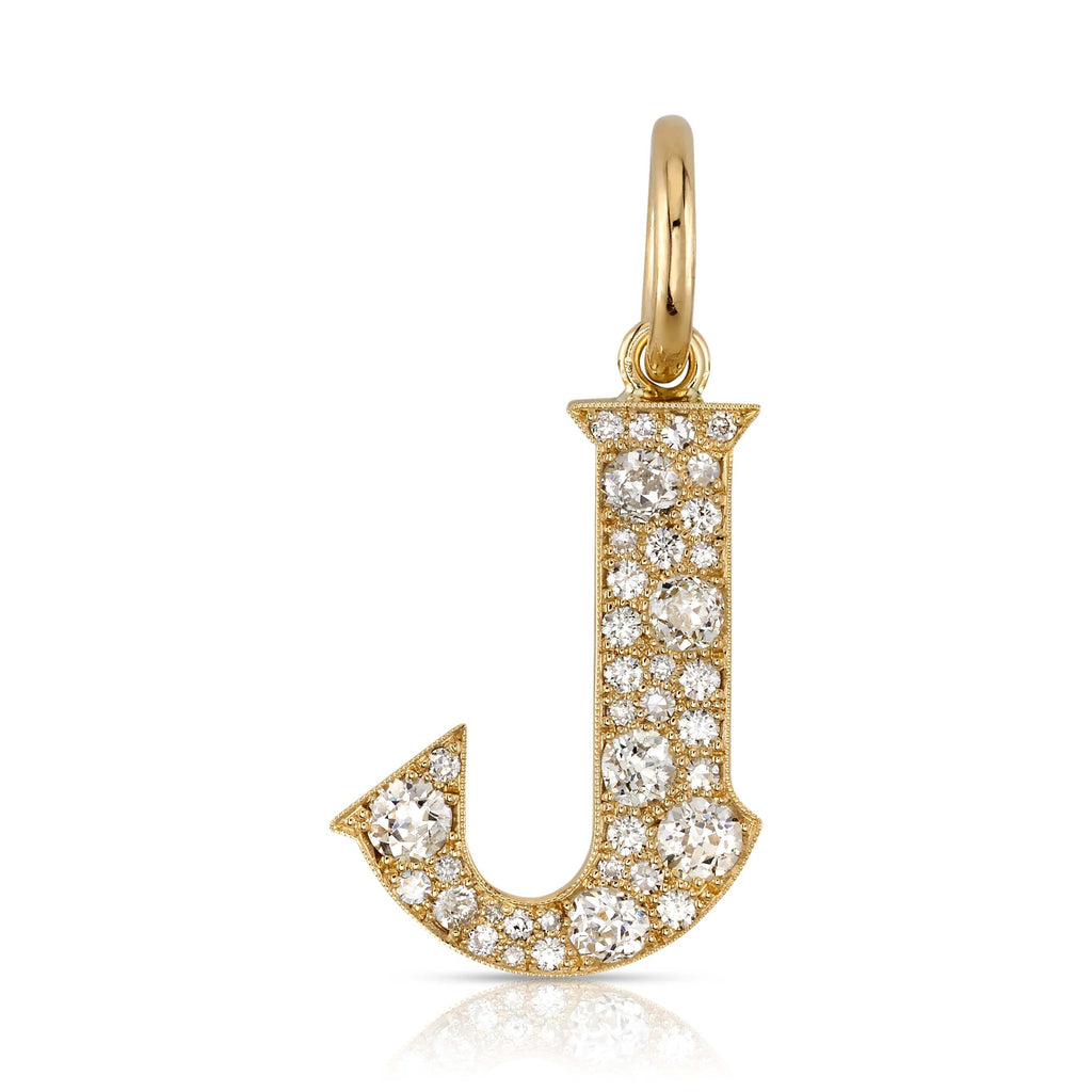 SINGLE STONE LARGE COBBLESTONE LETTERS PENDANT featuring Approximately 0.95ctw-2.75ctw varying old cut and round brilliant cut diamonds set in a handcrafted 18K yellow gold letter pendant. Letters are approximately 1" tall. Available in an oxidized or pol