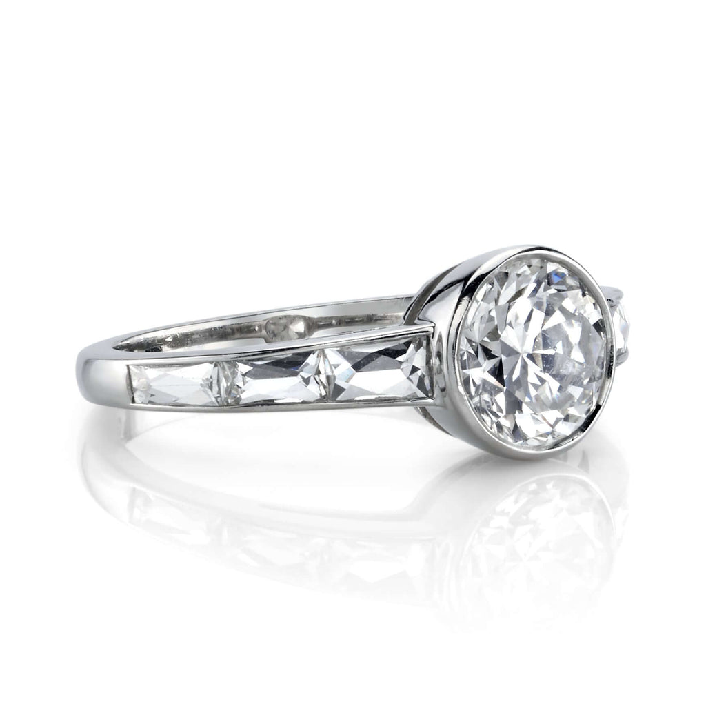 SINGLE STONE CHRISTINA RING featuring 1.28ct I/VS1 EGL certified old European cut diamond with 0.56ctw French cut accent diamonds set in a handcrafted platinum mounting.