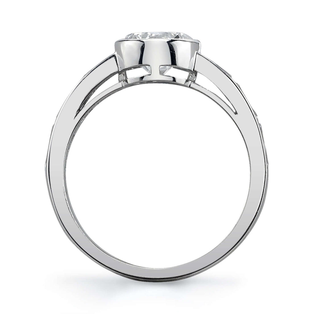 SINGLE STONE CHRISTINA RING featuring 1.28ct I/VS1 EGL certified old European cut diamond with 0.56ctw French cut accent diamonds set in a handcrafted platinum mounting.