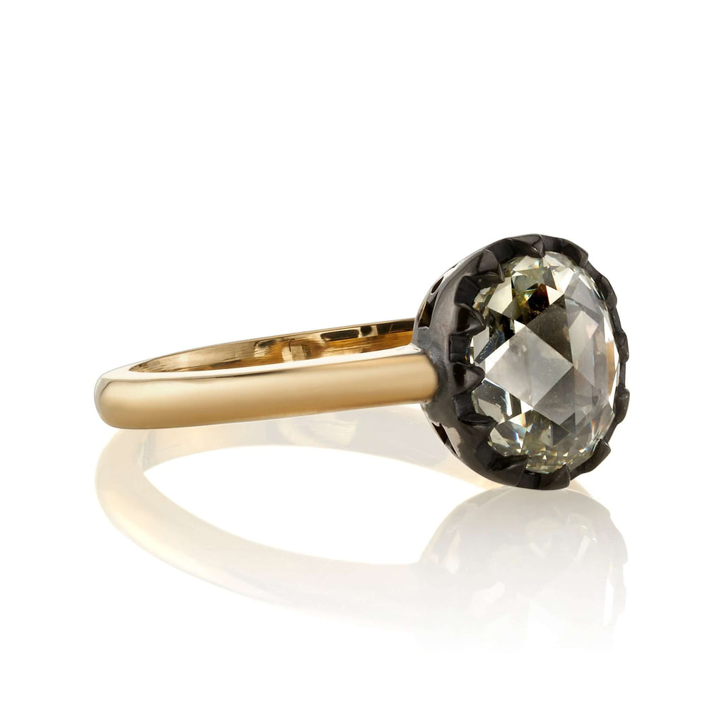 SINGLE STONE ANGELINA RING featuring 1.56ct L/SI2 GIA certified antique oval rose cut diamond set in an 18K yellow gold and oxidized silver mounting.