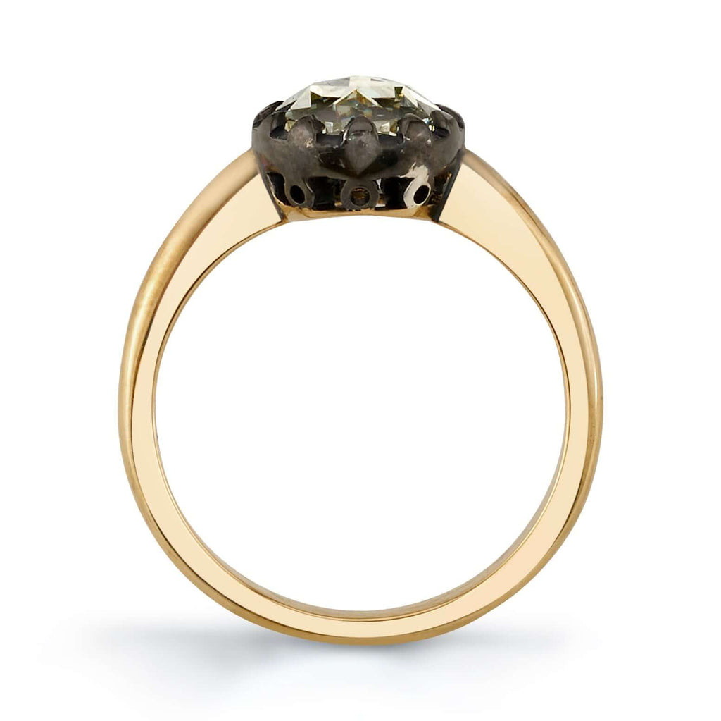 SINGLE STONE ANGELINA RING featuring 1.56ct L/SI2 GIA certified antique oval rose cut diamond set in an 18K yellow gold and oxidized silver mounting.