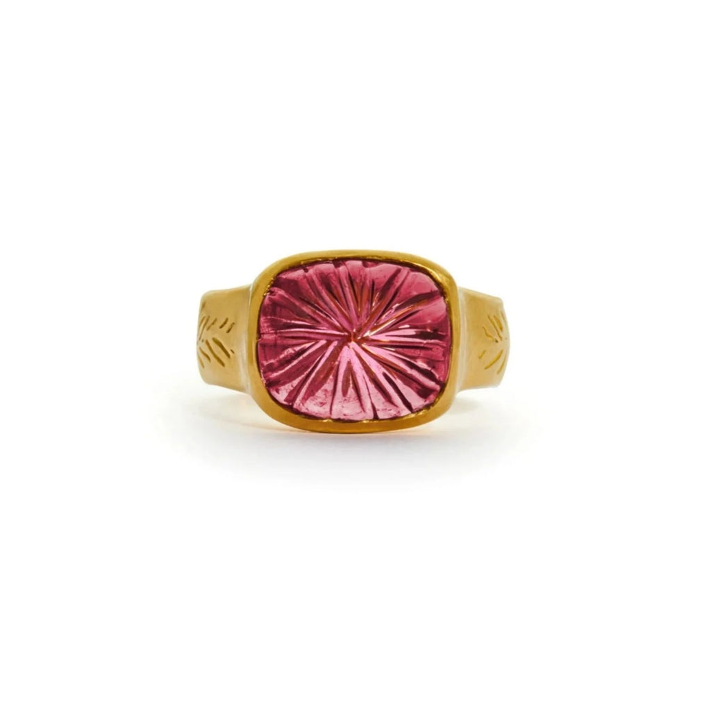 ETCHED PINK TOURMALINE RING, 18k yellow gold 5.94tcw pink tourmaline Size 6.5 Made in Greece, RINGS, Christina Alexiou