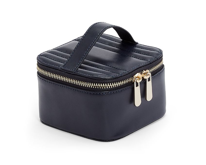 MARIA ZIP JEWELRY CUBE - NAVY, Storage: 1 ring bar, 1 earring bar, 5 zip compartments LusterLoc™: Allows the fabric lining the inside of your jewellery cases to absorb the hostile gases known to cause tarnishing. Under typical storage conditions, it can p