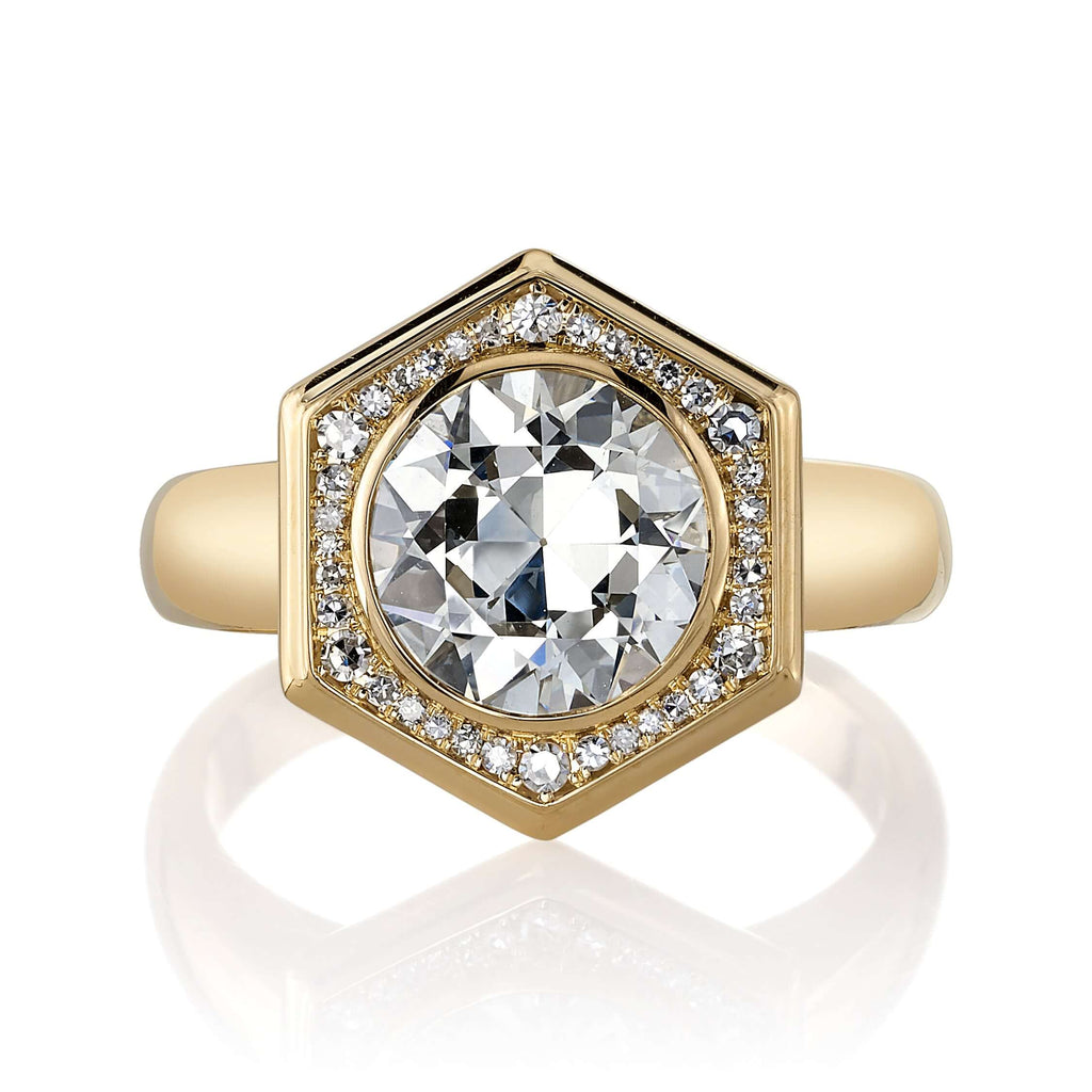 SINGLE STONE ADELAIDE RING featuring 2.08ct L/VVS2 GIA certified old European cut diamond with 0.10ctw single cut accent diamonds set in a handcrafted 18K yellow gold ring.