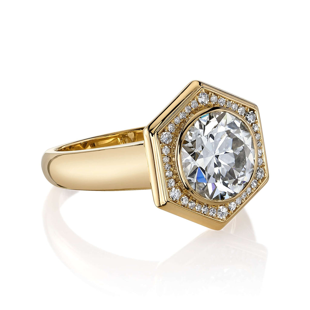 SINGLE STONE ADELAIDE RING featuring 2.08ct L/VVS2 GIA certified old European cut diamond with 0.10ctw single cut accent diamonds set in a handcrafted 18K yellow gold ring.