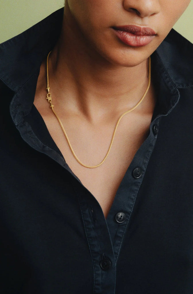 DUO LOOP-IN-LOOP CHAIN W/ FIBULA CLASP, 22k yellow gold 
Made in New York 
, NECKLACES, PROUNIS