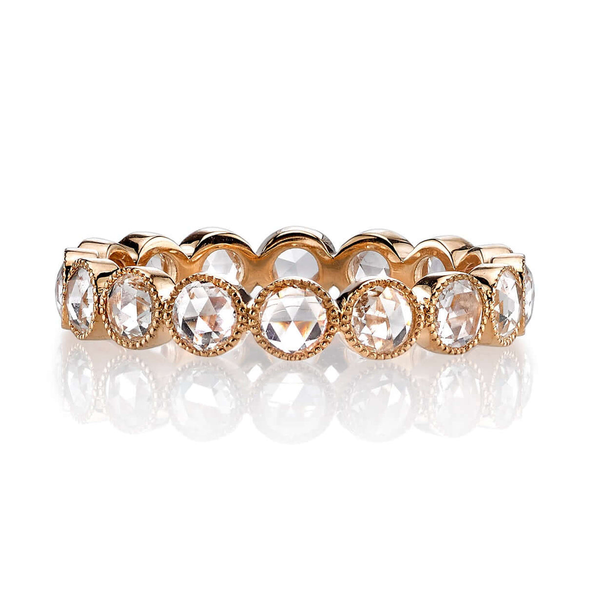 SINGLE STONE MEDIUM ROSE CUT GABBY BAND | Approximately 1.20ctw G-H/VS-SI rose cut diamonds bezel set in a handcrafted eternity band. Approximate band with 3.6mm. Please inquire for additional customization.