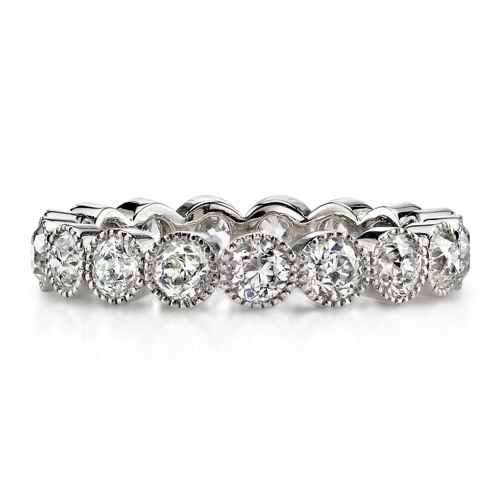 SINGLE STONE MEDIUM GABBY BAND | Approximately 1.75ctw old European cut diamonds set in a handcrafted bezel set eternity band. Approximate band with 3.6mm. Please inquire for additional customization.