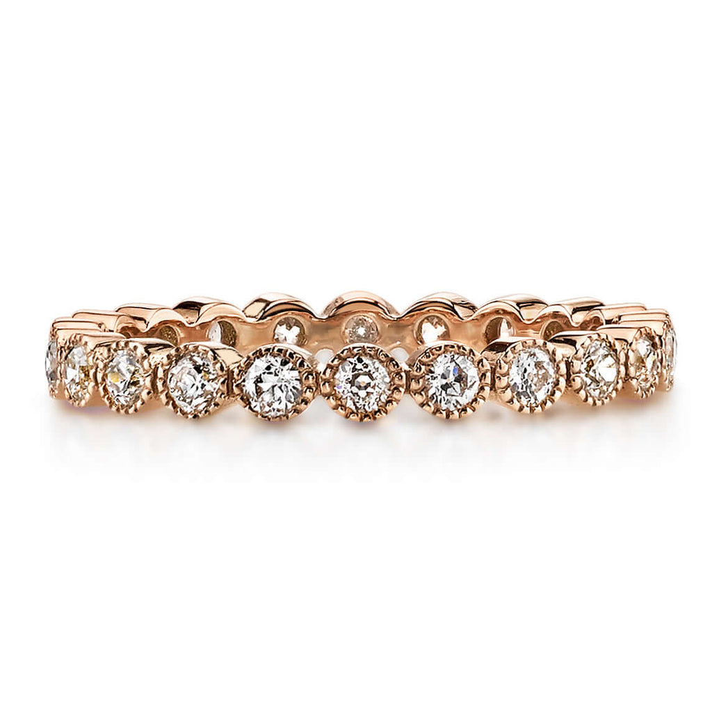 SINGLE STONE MINI GABBY BAND | Approximately 0.70ctw old European cut diamonds set in a handcrafted bezel set eternity band. Approximate band width 2.4mm. Please inquire for additional customization,