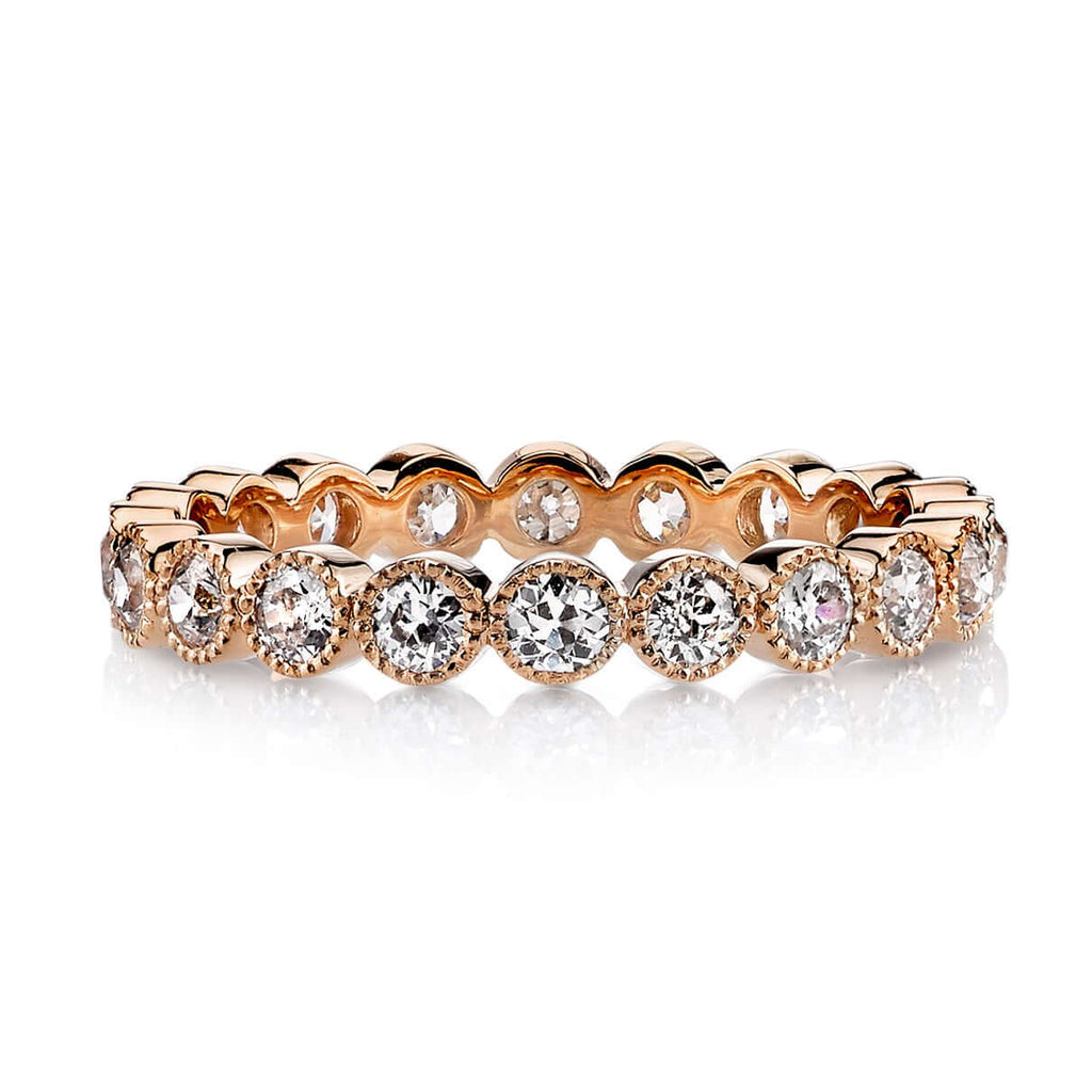 SINGLE STONE SMALL GABBY BAND | Approximately 1.00ctw G-H/VS old European cut diamonds bezel set in a handcrafted eternity band. Approximate band with 2.9mm. Please inquire for additional customization.