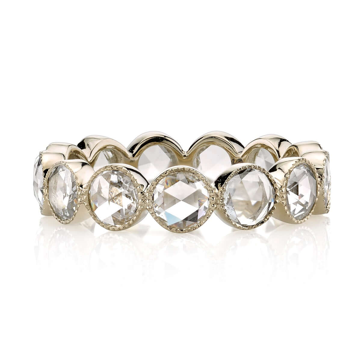 SINGLE STONE LARGE ROSE CUT GABBY BAND | ﻿Approximately 2.00ctw G-H/VS-SI Rose cut diamonds bezel set in a handcrafted eternity band. Approximate band width 4.8mm. Please inquire for additional customization.