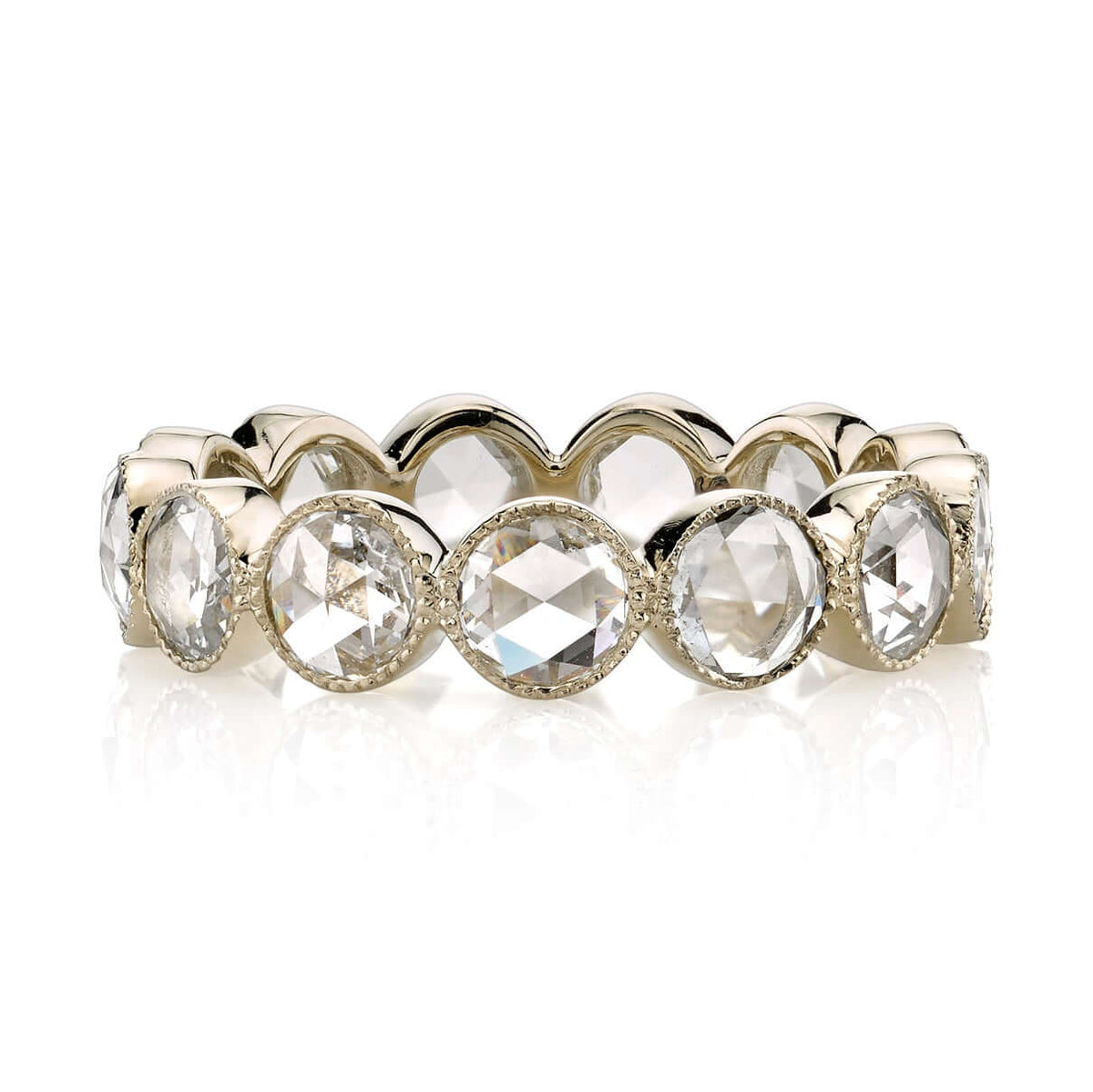 SINGLE STONE LARGE ROSE CUT GABBY BAND | ﻿Approximately 2.00ctw G-H/VS-SI Rose cut diamonds bezel set in a handcrafted eternity band. Approximate band width 4.8mm. Please inquire for additional customization.