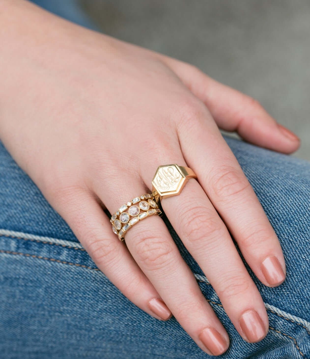 SINGLE STONE LARGE ROSE CUT GABBY BAND | ﻿Approximately 2.00ctw G-H/VS-SI Rose cut diamonds bezel set in a handcrafted eternity band. Approximate band width 4.8mm. Please inquire for additional customization.