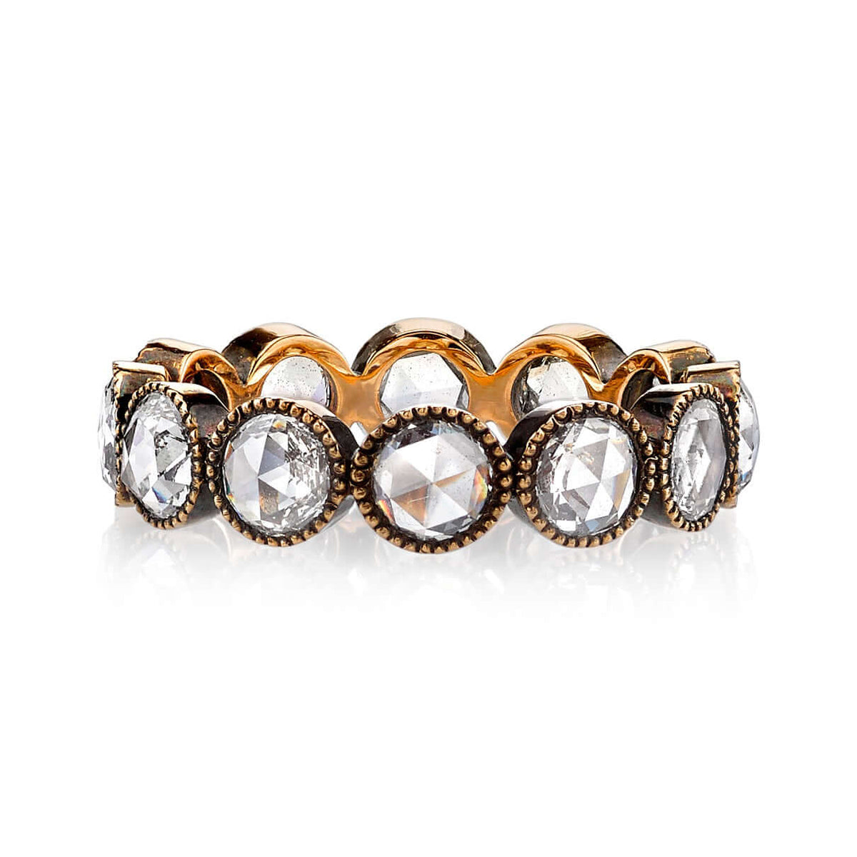 SINGLE STONE LARGE ROSE CUT GABBY BAND | ﻿Approximately 2.00ctw G-H/VS-SI Rose cut diamonds bezel set in a handcrafted eternity band. Approximate band width 4.8mm. Please inquire for additional customization.