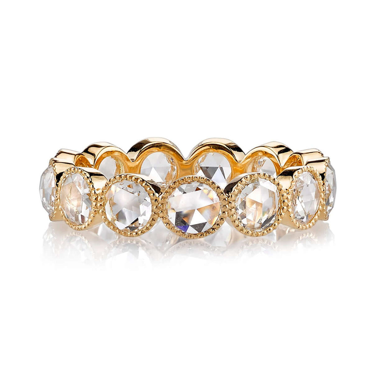 SINGLE STONE LARGE ROSE CUT GABBY BAND | ﻿Approximately 2.00ctw G-H/VS-SI Rose cut diamonds bezel set in a handcrafted eternity band. Approximate band width 4.8mm. Please inquire for additional customization.