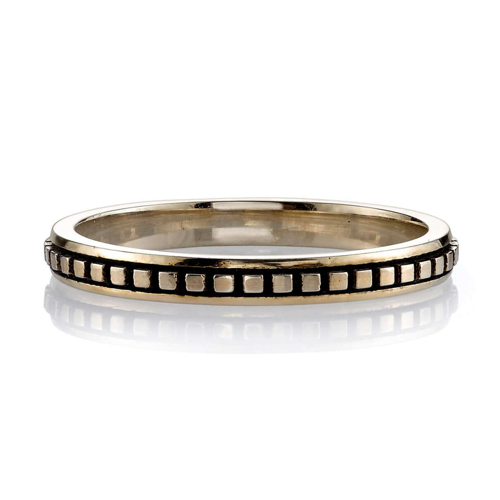 SINGLE STONE BARDOT BAND | Handcrafted oxidized 18K gold square beaded band. Approximate band width 2.2mm. Please inquire for additional customization.