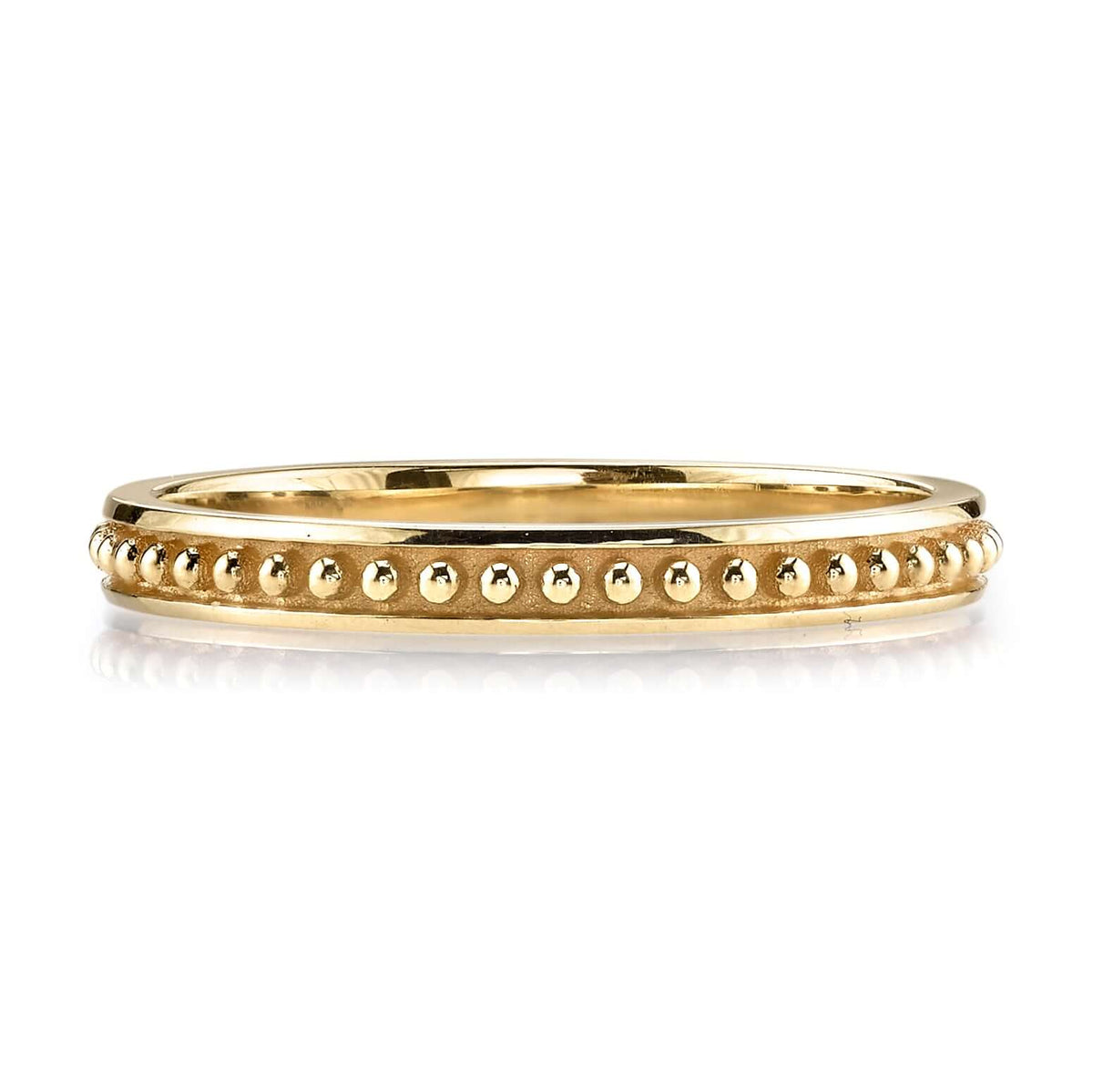 SINGLE STONE BRINLY BAND | Handcrafted 18K gold beaded band. Approximate band width 2.2mm. Please inquire for additional customization.