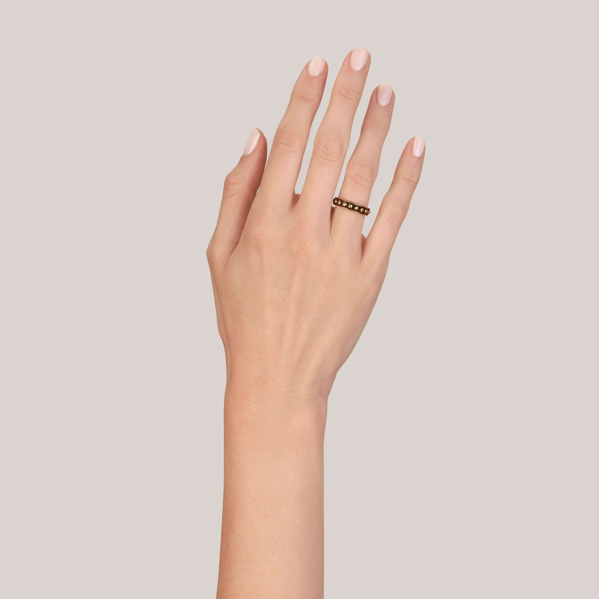 SINGLE STONE LARGE BRINLY BAND | Handcrafted oxidized 18K yellow gold beaded ladies' band. Please inquire for additional customization.