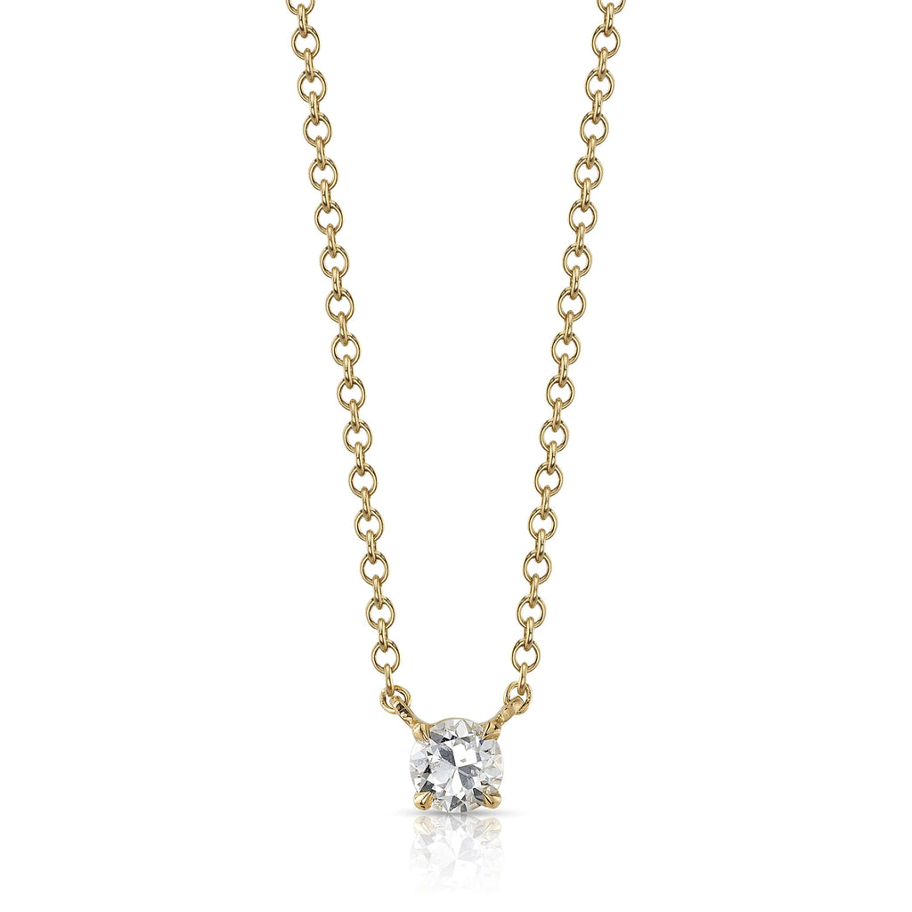 SINGLE STONE BROADY NECKLACE featuring 0.40ctw J-K/SI2 old European cut diamond set in a handcrafted 18K yellow gold prong set pendant. Necklace is on an 17" 18K yellow gold chain. Exclusively at Single Stone Los Angeles and Single Stone San Marino.