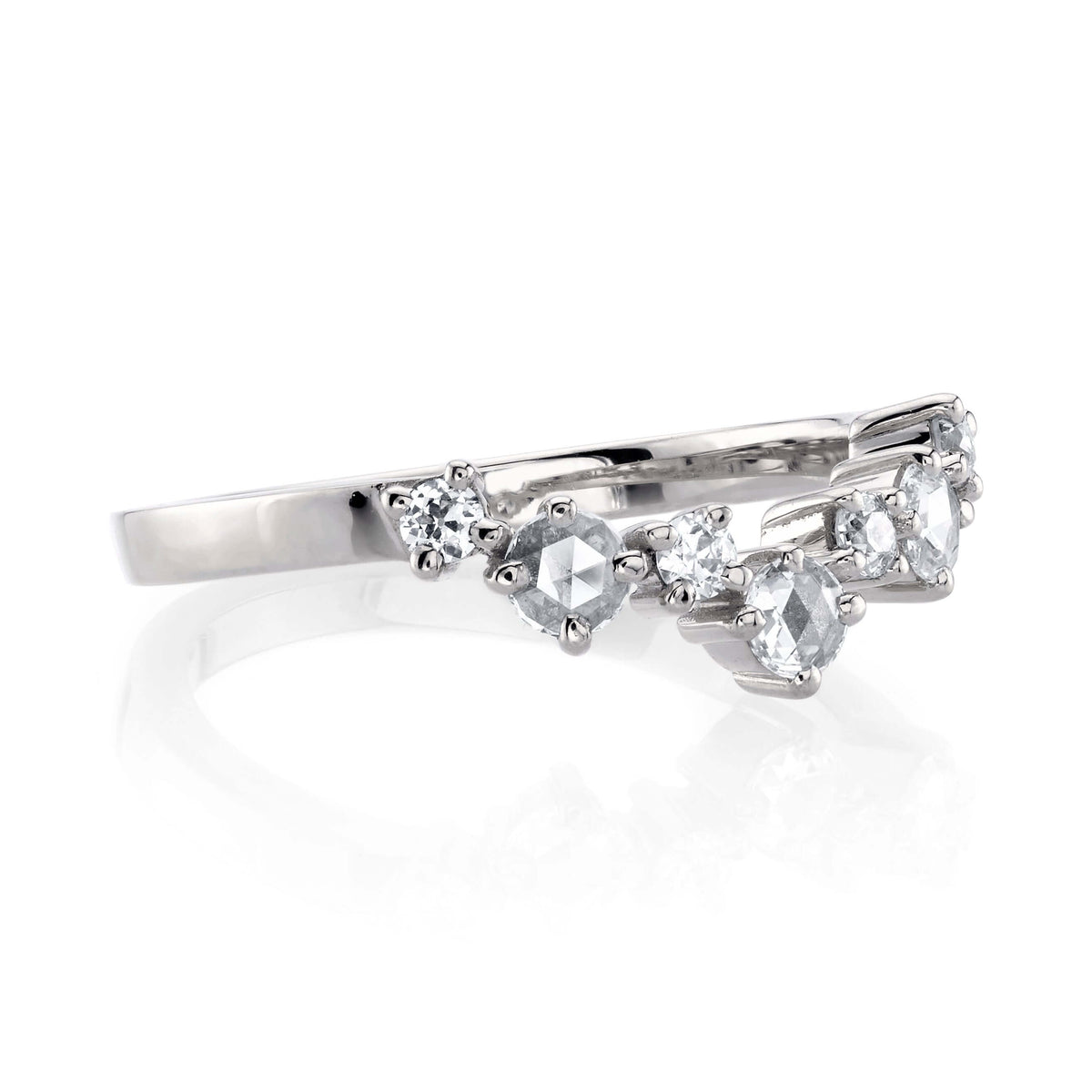 SINGLE STONE BROOKE BAND | 2mm handcrafted prong-set curved band with approximately 0.30ctw mixed old European and rose cut diamonds. Please inquire for additional customization.