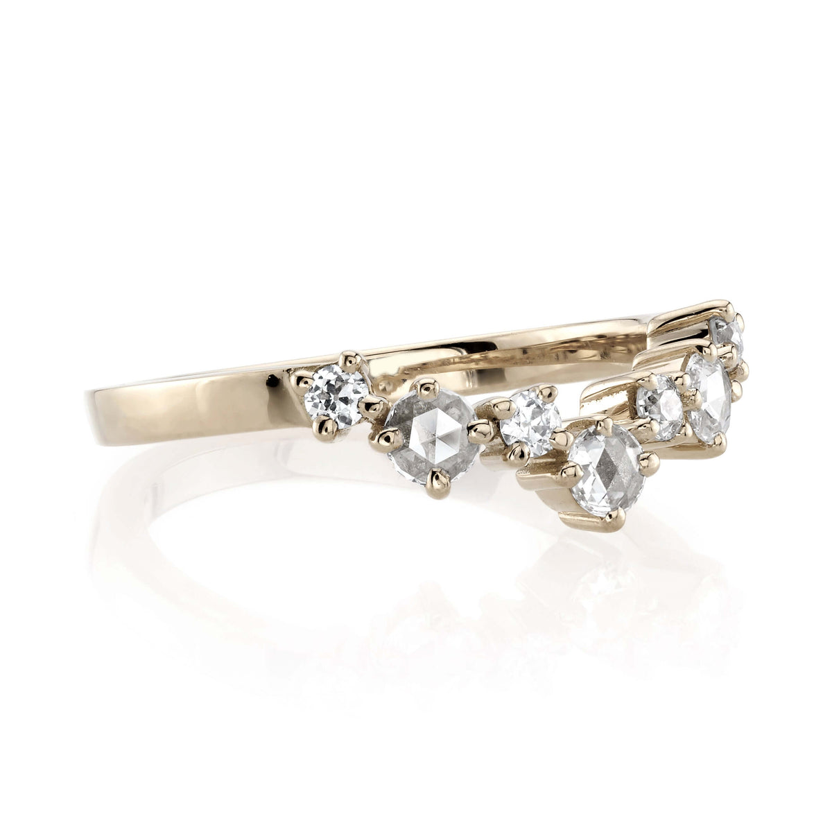 SINGLE STONE BROOKE BAND | 2mm handcrafted prong-set curved band with approximately 0.30ctw mixed old European and rose cut diamonds. Please inquire for additional customization.