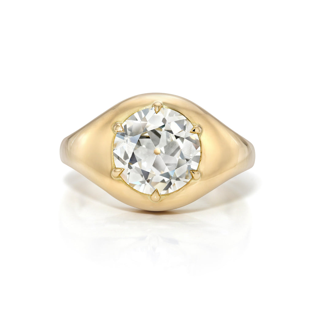 SINGLE STONE BRYN RING featuring 2.41ct N/VS1 GIA certified old European cut diamond prong set in a handcrafted 18K yellow gold mounting.