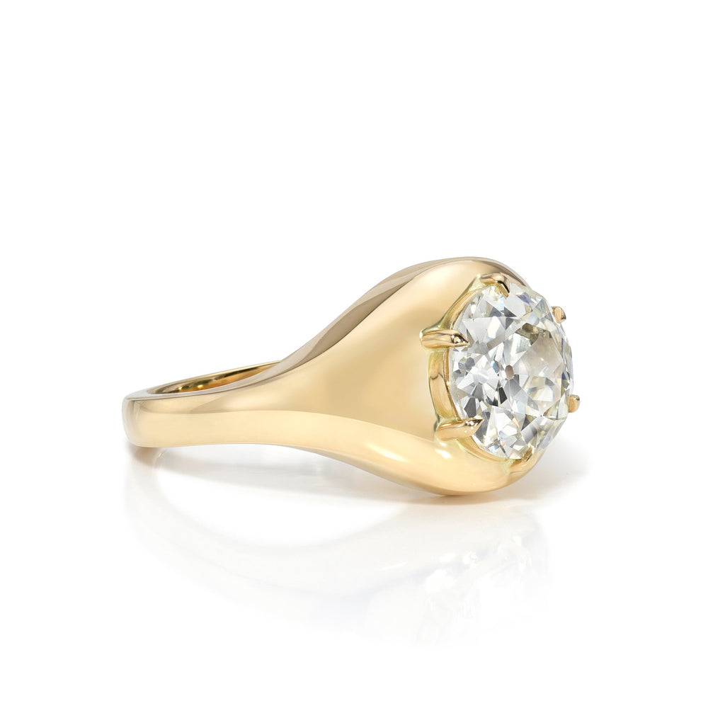 SINGLE STONE BRYN RING featuring 2.41ct N/VS1 GIA certified old European cut diamond prong set in a handcrafted 18K yellow gold mounting.