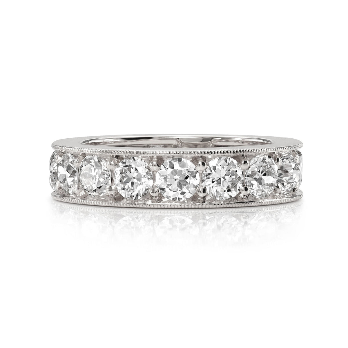 SINGLE STONE CARMELA LARGE BAND | Approximately 3.30-3.80ctw G-H/VS old European cut diamonds channel set in a handcrafted eternity band. Approximate band width 4.9mm. Please inquire for additional customization.