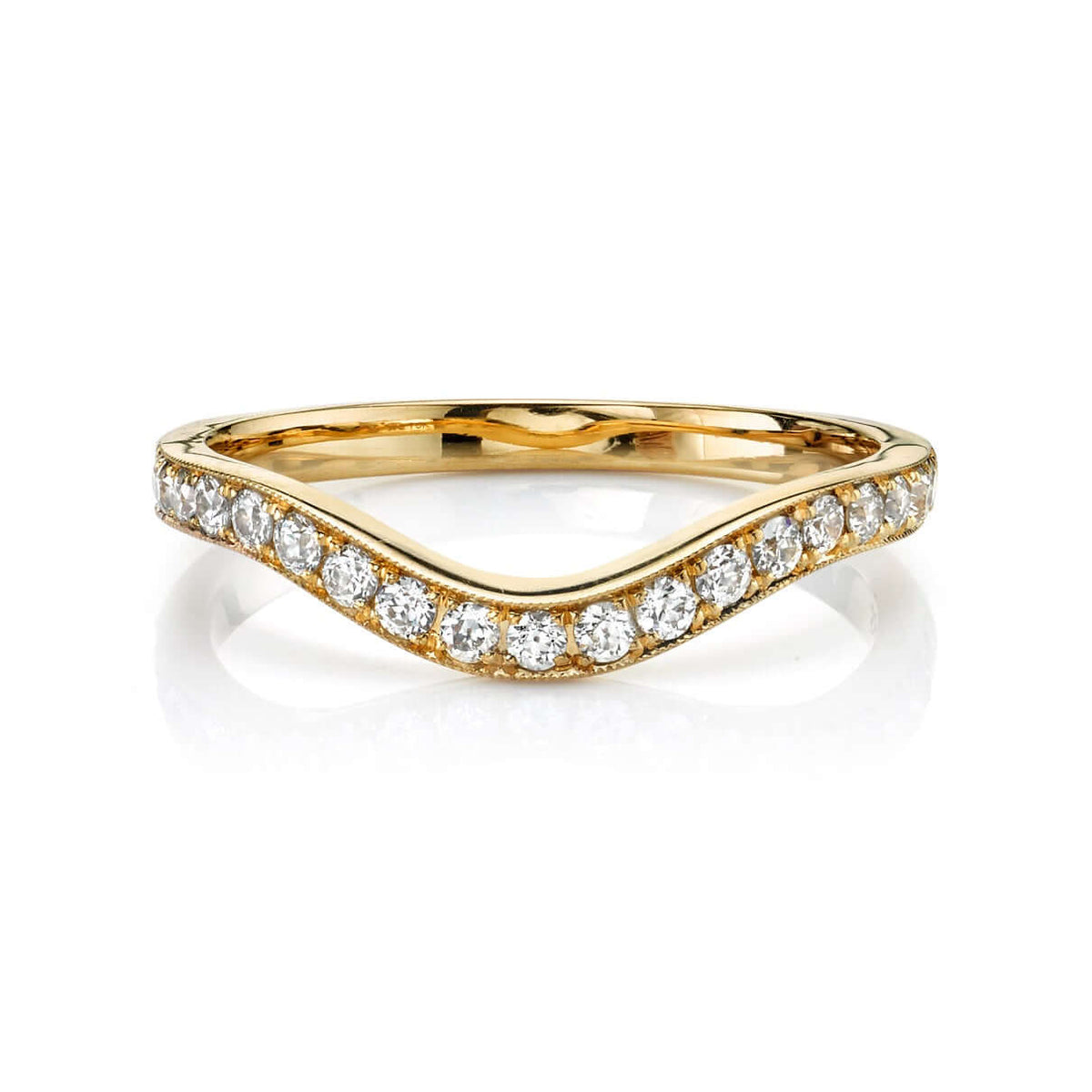 SINGLE STONE GRACE WITH DIAMONDS BAND | 2mm handcrafted curved band with approximately 0.30ctw G-H/VS old European cut diamonds. Please inquire for additional customization.