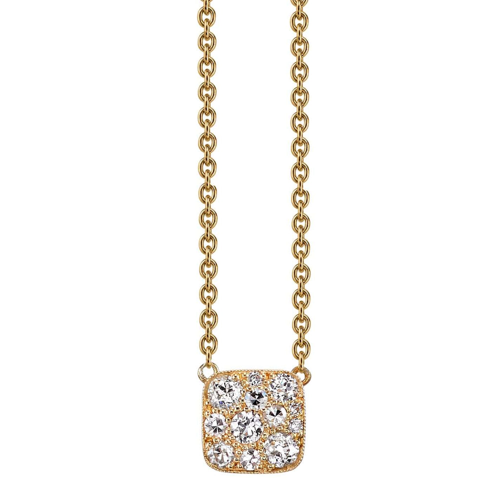 SINGLE STONE MINI SQUARE COBBLESTONE PENDANT NECKLACE featuring Approximately 0.35ctw varying old cut and round brilliant cut diamonds set in a handcrafted 18K yellow gold pendant necklace. Available in an oxidized or polished finish. Necklace measures 18