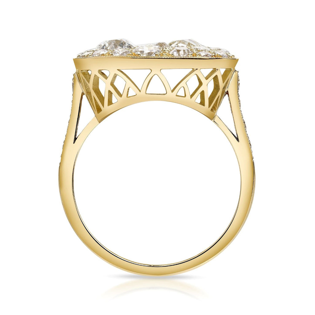 SINGLE STONE RECTANGULAR COBBLESTONE RING RING featuring 3.29ctw various old cut and round brilliant cut diamonds set in a handcrafted oxidized 18K yellow gold mounting. Price may vary according to total diamond weight. Measurements 22mm x 17mm. *Cobblest